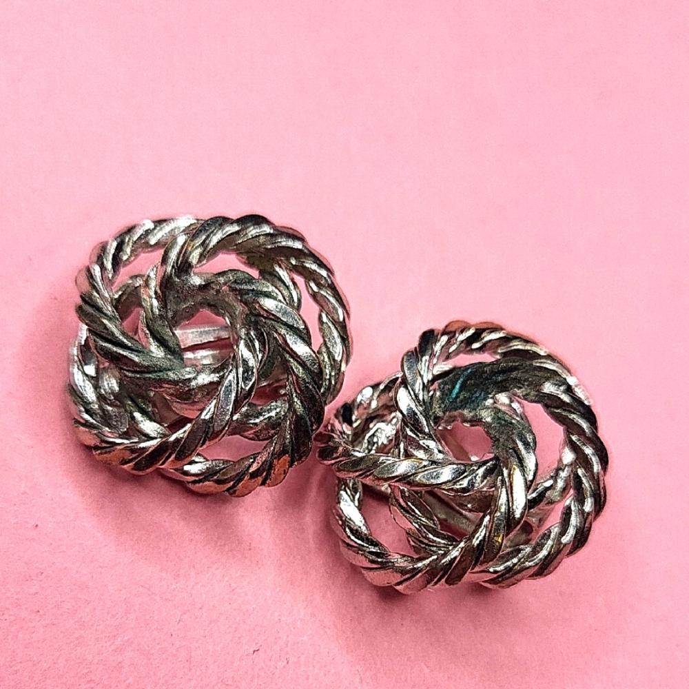 Vintage Silver Knot Clip Earrings